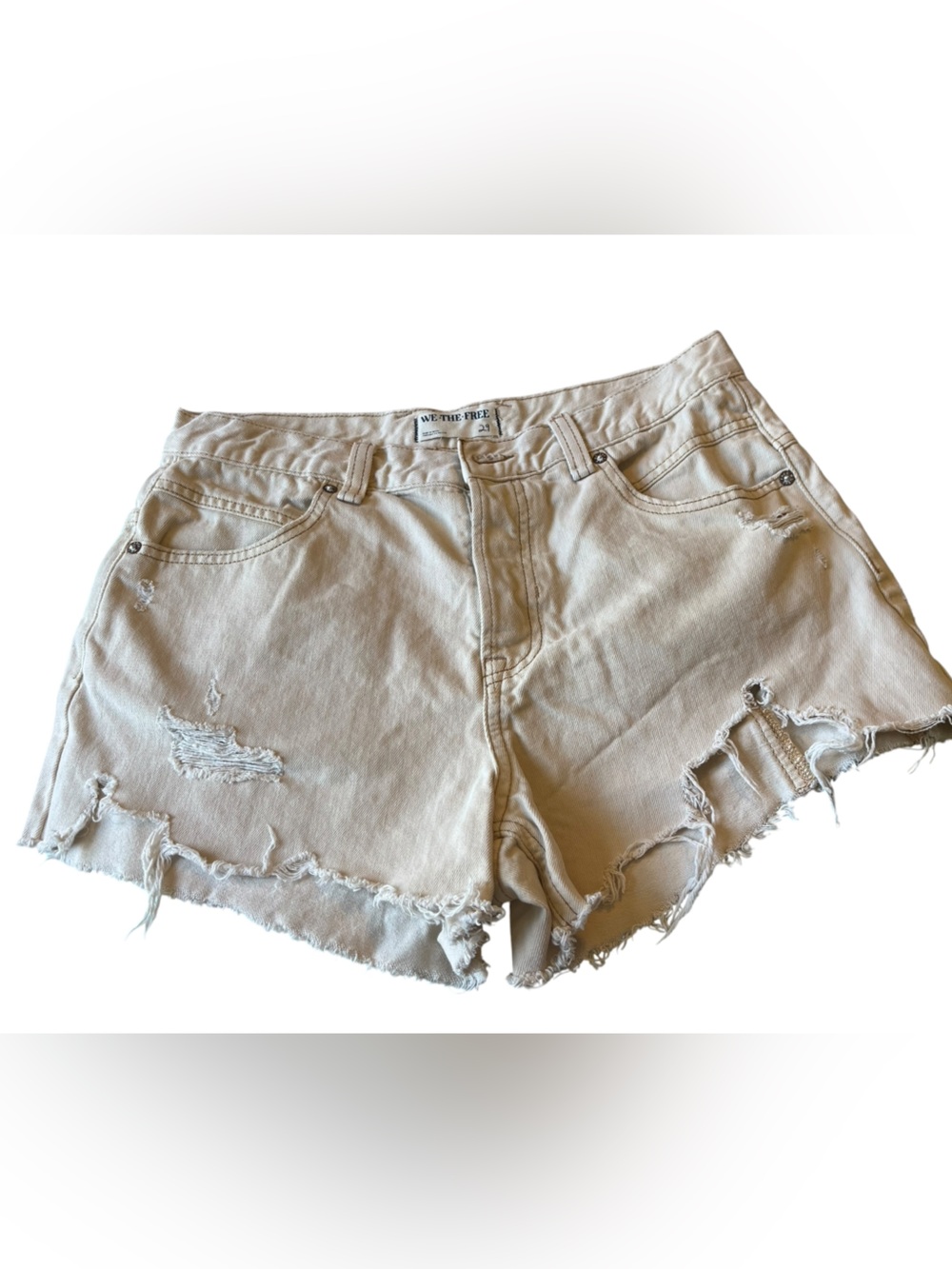 Free People We The Free Now Or Never Denim Shorts Cream Distressed 29